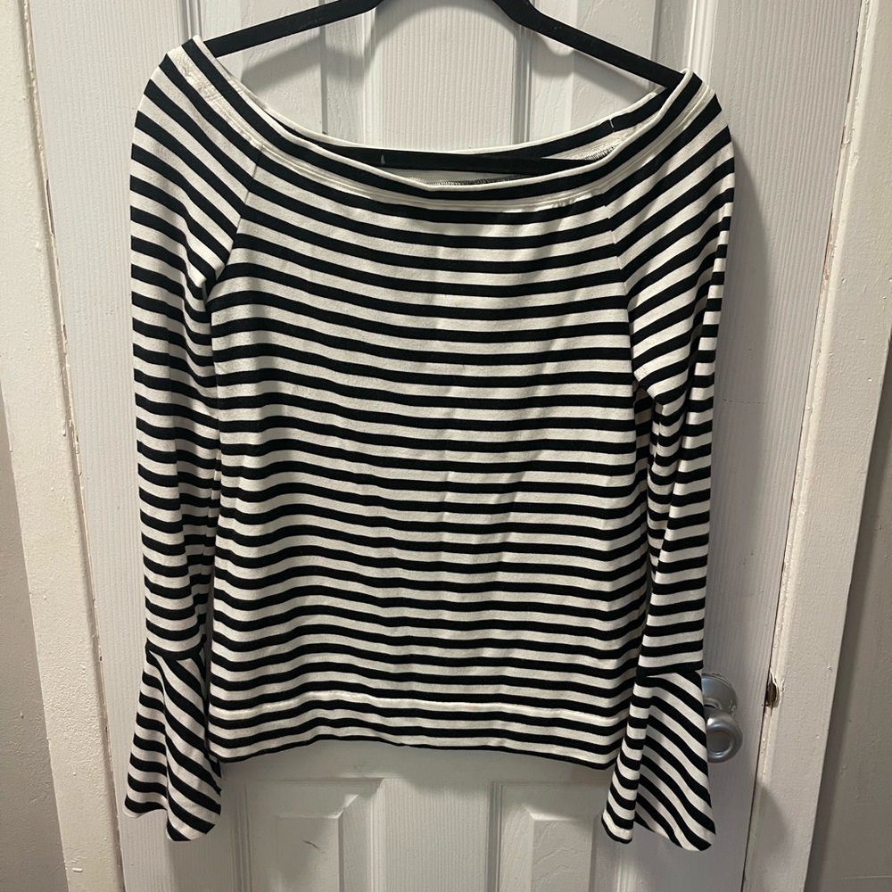 Club Monaco Black and White Striped Blouse